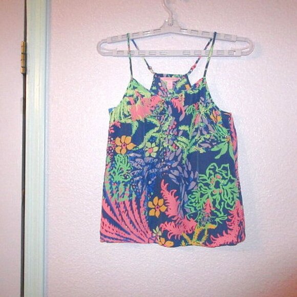 Lilly Pulitzer Silk Tank Top Size XXS Cami Sleeveless All A Glow Tropical Beachy - Picture 1 of 7